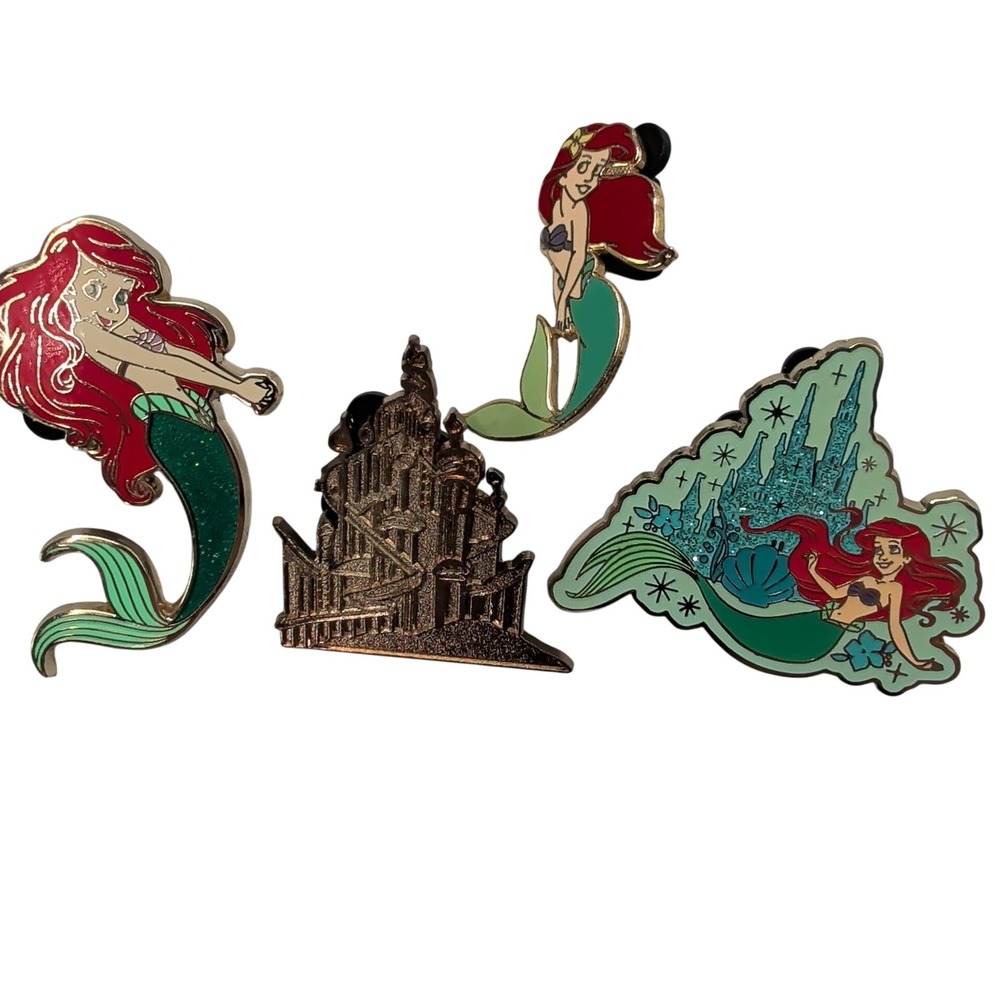 Disney The Little Mermaid Glitter Ariel Enamel Pin 4pc Castle Palace 2002 2018